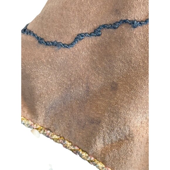 Vtg. Vera Pelliccia Rabbit Fur Suede Boho Poncho Artistic Embroidery RARE - Picture 11 of 16